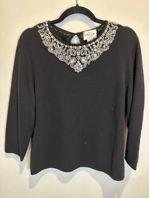 Suéter Top Oscar de la Renta Mujer Negro Cachemira Cuentas Talla XL (L2269) Foto 1 de 4