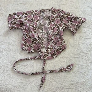 Max womens tie front Spring Summer Pink Floral Print blouse Coverup sz 6 - Picture 1 of 8