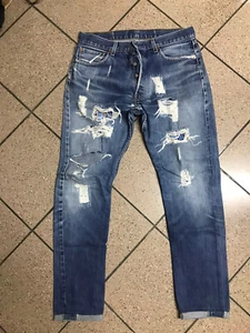 Levi’s 501 jeans W34 L36 denim restyled anni 90 con strappi e toppe ORIGINALI - Foto 1 di 12