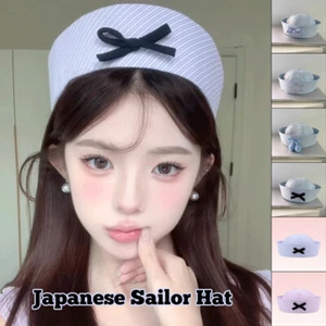 Japanese Style Bow Leopard Print Sailor Hat Retro Hottie Beret Cap Sweet Girl - Picture 1 of 20