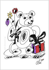 JACQUELINE DITT - Happy Bear Oryginalny druk Grafika podpisane obrazy Druk Niedźwiedź art