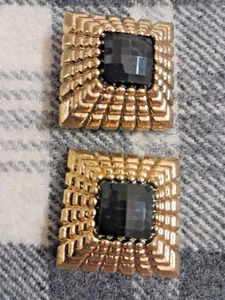 Extra Large Black Gold Shank Square Faceted Buttons 30mm 2pcs - Picture 1 of 6
