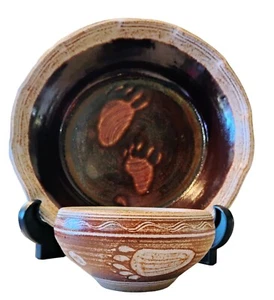 Studio Kunst Keramik Bärentatze Design Steinzeug Schalen 11" & 2,5" Tahoe Set/2 Vintage - Bild 1 von 8