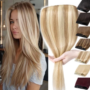 Clip In Echthaar REMY Extensions Haarverlängerung Ein Tressen Haarteil Ombre 90G - Bild 1 von 34