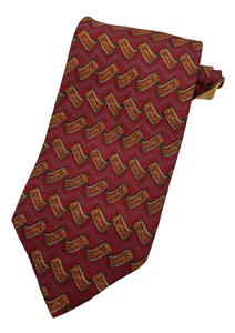 Mario Valentino Men's Necktie 100% Silk Cravette Burgundy Orange Geometric EUC - Picture 1 of 7