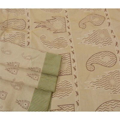 Sánskriti Vintage Crema Saris Arte Seda Pintado Artesanía 5 Yd Tela Premium Sari - Imagen 1 de 4