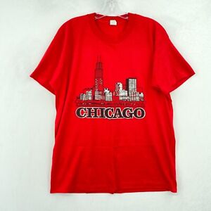 Vintage 80s Chicago T Shirt Mens XL Extra Large Red Short Sleeve Single Stitch