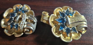 McClelland Barclay Saphir blau & klar Strass goldfarben signiert Brosche Anstecknadel - Bild 1 von 7