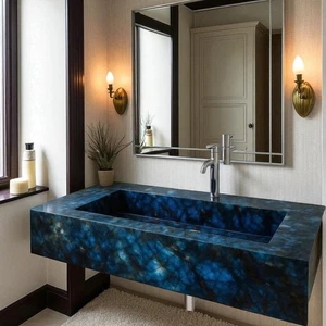 36"x24"x7" Luxury Blue Gemstone Sink Labradorite-Style Crystal Vanity Sink Decor - Picture 1 of 5