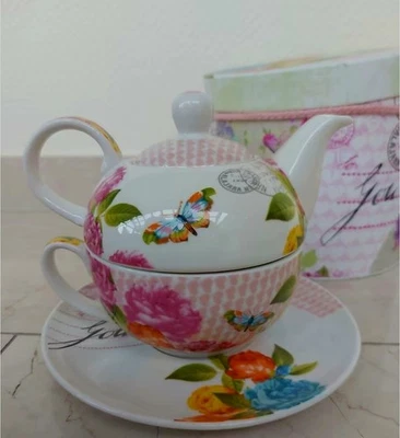 Tea For One🌸Geschenk-Set🌸Bone China Porzellan🌸Teekännchen*Tasse*Untertasse* - Bild 1 von 4