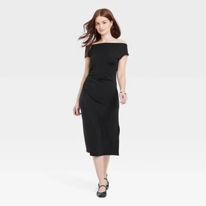 Damen Strick Midi Kleid - ein neuer Tag Schulterfrei Ärmellos ALine U-Ausschnitt Rücken M - Bild 1 von 1