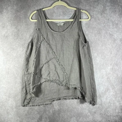 Camiseta sin mangas Saga para mujer OS gris lino flecos ribete cuello redondo sin mangas informal boho Foto 1 de 4