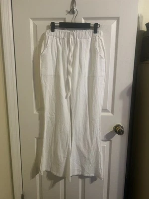 Pantalones de retiro de pierna ancha de lino blanco para dama nuevos con etiquetas Foto 1 de 4