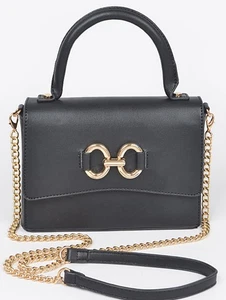 Bonito bolso bandolera de cuero vegano negro con asa superior cadena dorada - Imagen 1 de 7