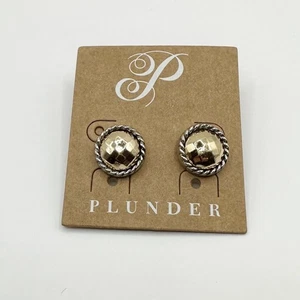 Plunder Studs NWT Earrings Gold Silver Tone Hammered Braid Western Cowgirl Boho - Picture 1 of 4