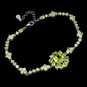 Mother Day 925 Silver Bracelet Pear Peridot 10x8mm Natural Gemstone Jewelry 7in - Picture 1 of 14