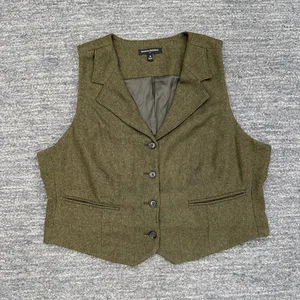 Banana Republic Vest Women 18 Herringbone Suiting Olive Green Dark Academia Wool - Picture 1 of 12