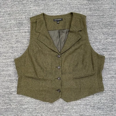 Banana Republic Vest Women 18 Herringbone Suiting Olive Green Dark Academia Wool - Image 1 of 4