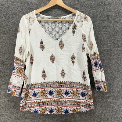 Blusa Mujer Figueroa & Flower M Mediana Blanca Geométrica Cuello en V Manga Larga Foto 1 de 4