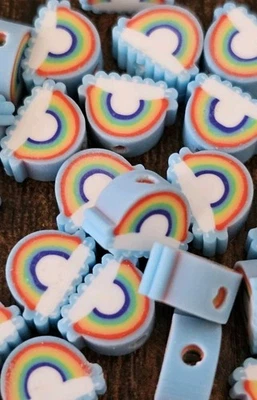 30 rainbow polymer clay beads for jewellery making.  - Image 1 of 4