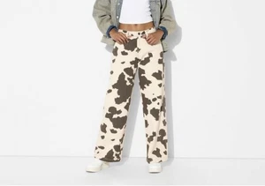 Wild Fable Denim High Rise Brown Cow Print Wide Leg Cream Size Small NWT - Picture 1 of 15