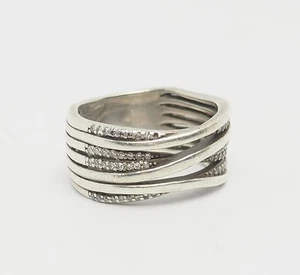 Anello In Argento Sterling Vintage Con Dettagli A Onde In Cristallo Taglia 8 - Foto 1 di 4