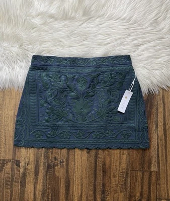 J Marie Size L Floral Embroidered Mini Pencil Skirt Party Green Blue NWT - Image 1 of 4
