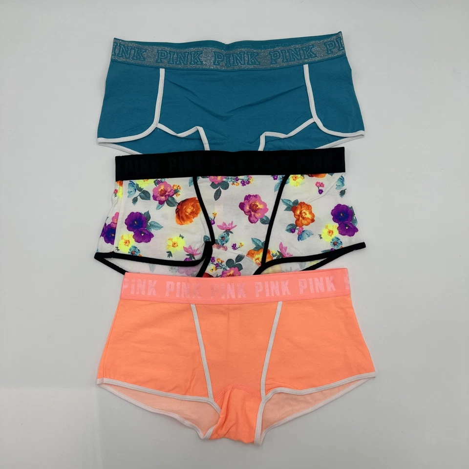 Victoria's Secret Panty Lote De 3 Boyshort Azul Floral Melocotón M Nuevo Foto 1 de 2