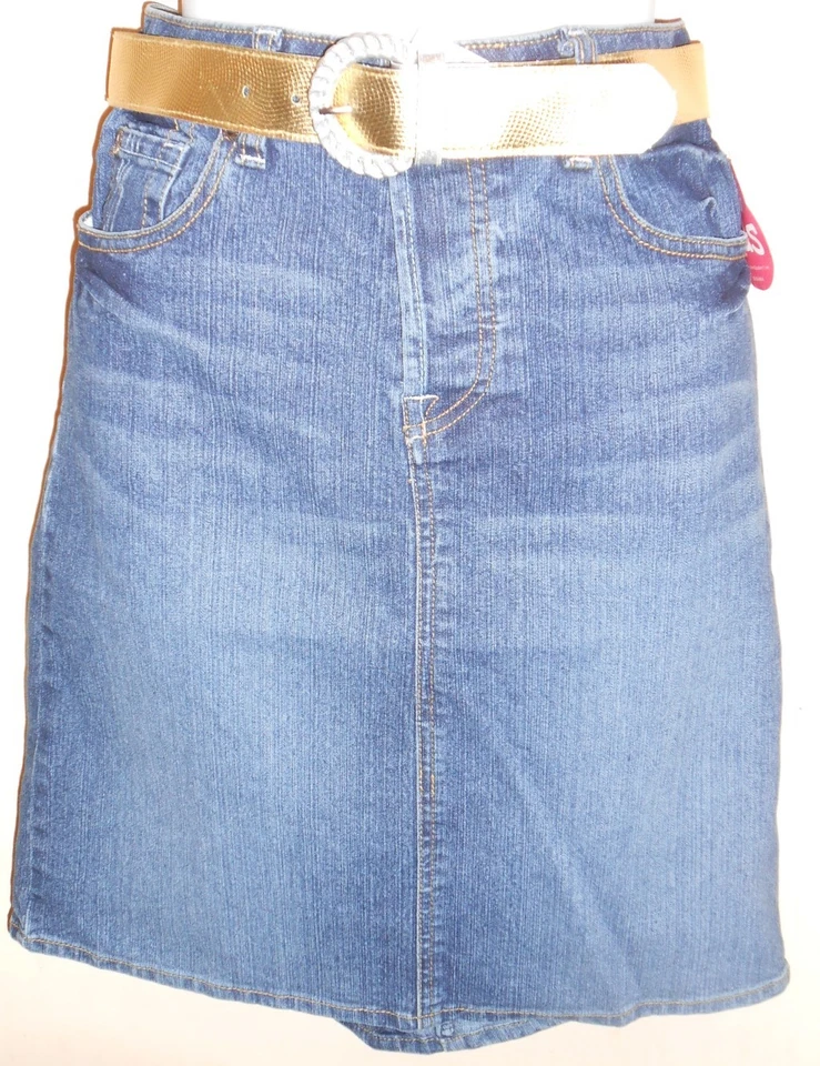 Arizona Girls Plus Size Denim Skirt With Gold Faux Leather Belt 10 1/2 NWT - Image 1 of 1