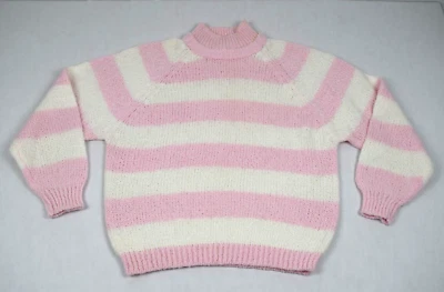 Vintage Sweater TOI Size S/M 70s 80s Wide Pink White Striped High Neck - Image 1 of 4