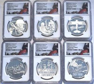 Lot (6) 2018 WPDS $1 World War I Commemorative NGC PF70 Silver Dollar Medal Set - Picture 1 of 6