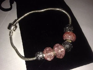 (zx5) Bracciale Charm Placcato Argento £38 Rosa 925 Sterling Silver Charms/Perline Nuovo - Foto 1 di 2