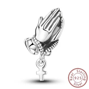 MULA Mujeres Plata de Ley 925 Retro Dije Oración Manos Ajuste Pulsera Joyería - Imagen 1 de 7