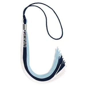 Endea Graduation Navy Blue/Light Blue/White Tassel with Silver Stacked Date Drop - Picture 1 of 9