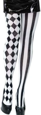 SEEMEINTHAT Harlequin Black & White Tights Diamond Pattern Ladies Adult Jester Harley Quinn