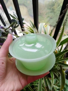 Chinese green Jade Cups Diameter 90mm 3.5inch a set of teacups - Picture 1 of 11