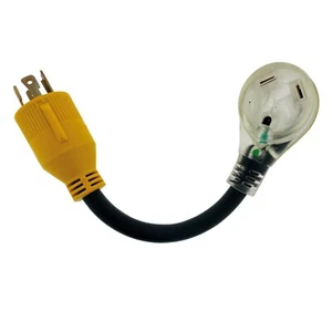 RV Cord Generator Adapter 30A Lighted Female to 30A 4 Prong Twist Lock Male 12" - Picture 1 of 1