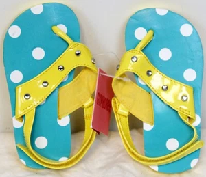2009 Gymboree Happy Rainbow Sandals Shoes sz 7/8 Blue Dots Yellow Straps Rhinest - Picture 1 of 4
