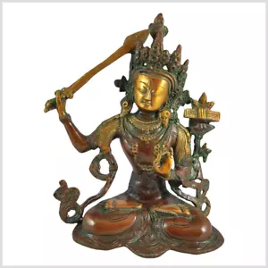 Manjushri Buddha 27cm 3kg Brass Brown Green Tibet Monju Green Tara Chen Rezig - Picture 1 of 4