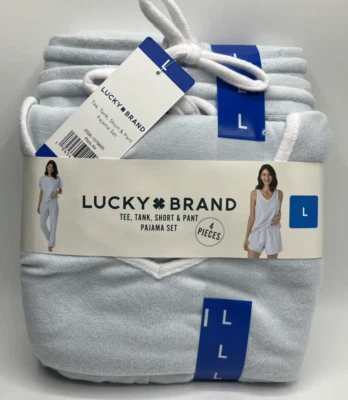Women's Size Large Lucky Brand 4-Piece Pajama Set Terry Comfortable Casual Style - Image 1 of 4