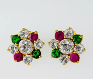 Solid 14K Gold CZ Flower Stud Push Back Earrings Floral Cluster Studs - Picture 1 of 9