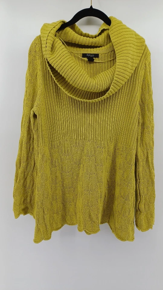 Suéter pulôver feminino STYLE & CO malha tamanho 1X amarelo manga sino gola alta. - Imagem 1 de 4