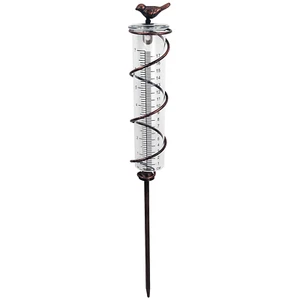 Joybee 7Inch Capacity Glass Spiral Rain Gauge,Cast Iron Bird Hanging Rain Gauge, - Picture 1 of 12
