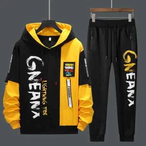 Men Tracksuit Sweat Suits Mens Patchwork 2 Piece Hoodie+Pants Set Hip Sweatpants - Picture 1 of 30