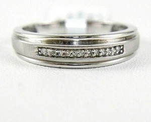 Natural Round Diamond Channel Men's Ring Band 10k White Gold .10Ct - Picture 1 of 6