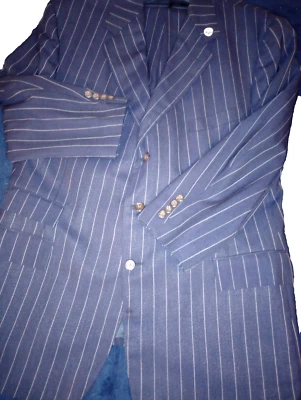 Polo Ralph Lauren Wool Mohair Navy Pinstripe 2 Peice Suit Jacket Pants 46/40 USA - Image 1 of 4