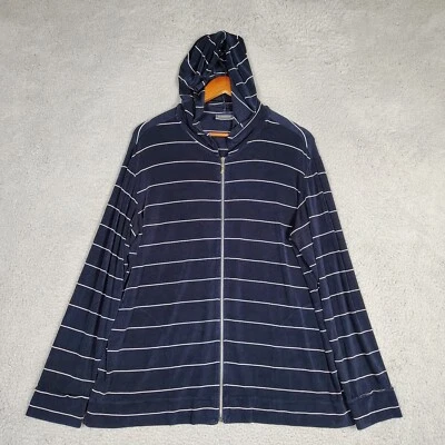 Chico's Travelers Hoodie Women 3 Navy White Striped Full Zip Long Sleeve Classic - Image 1 of 4