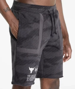Men’s Under Armour UA Project Rock Q2 Heavyweight Terry Shorts Black Gray Small - Picture 1 of 7