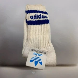 Vtg Adidas Trefoil Socks NWT Cotton Crew 80s 10-13 USA Royal Blue Striped - Picture 1 of 3