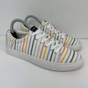 J Crew Printed Canvas Sneakers Multicolor Stripe Athletic Shoe Size 8.5W - Picture 1 of 4